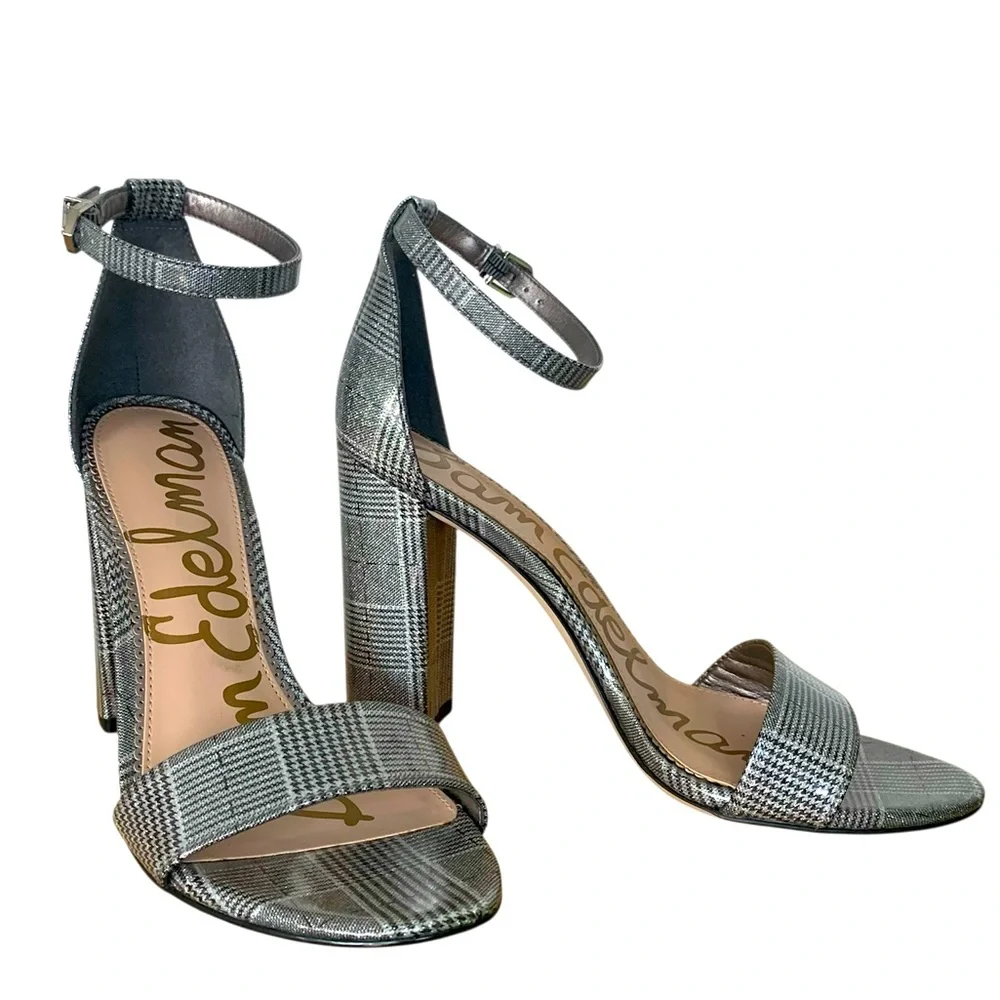 Sam Edelman Yaro Ankle Strap Sandal, Plaid Pewter, Women Size 7.5